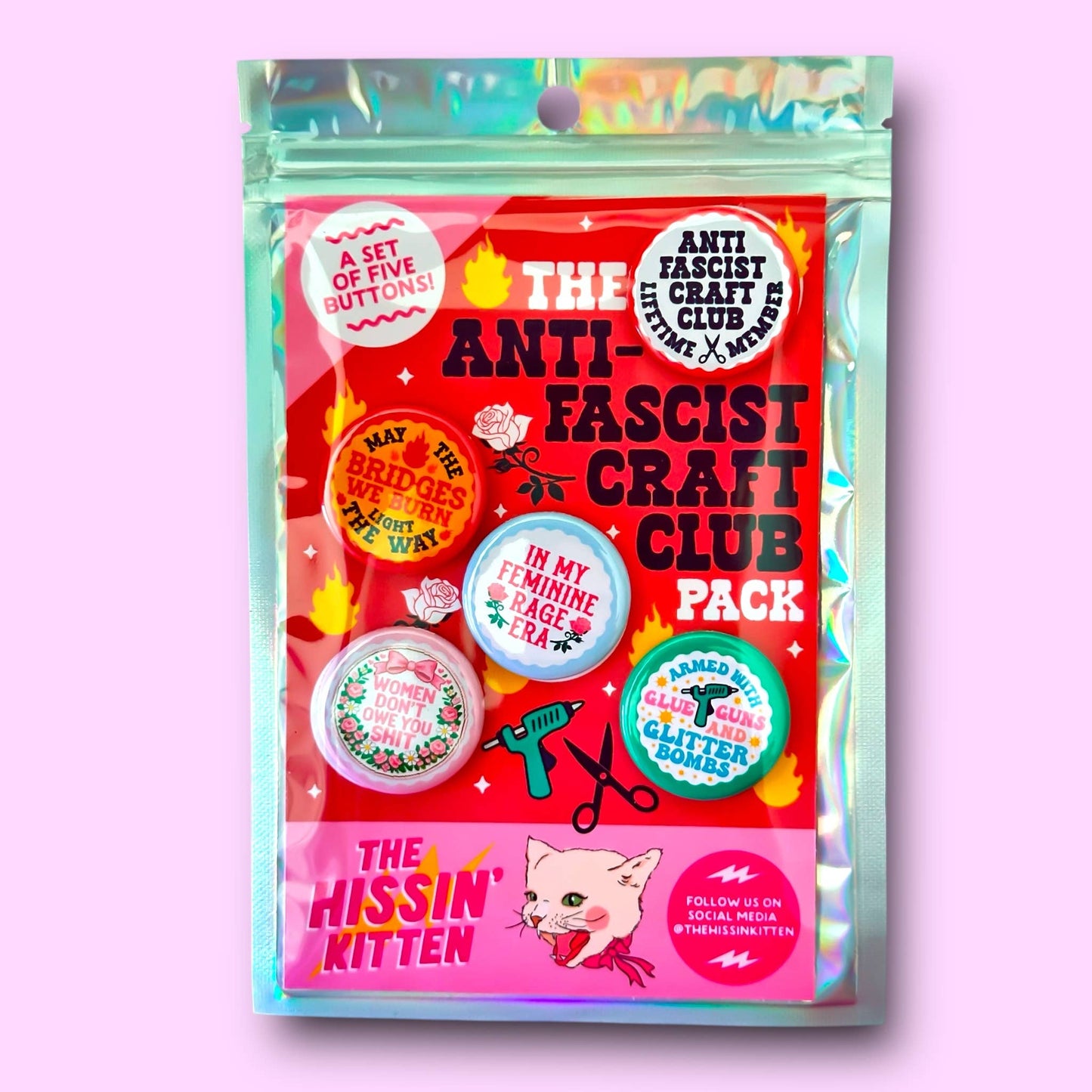 The Anti-Fascist Craft Club Pack Buttons