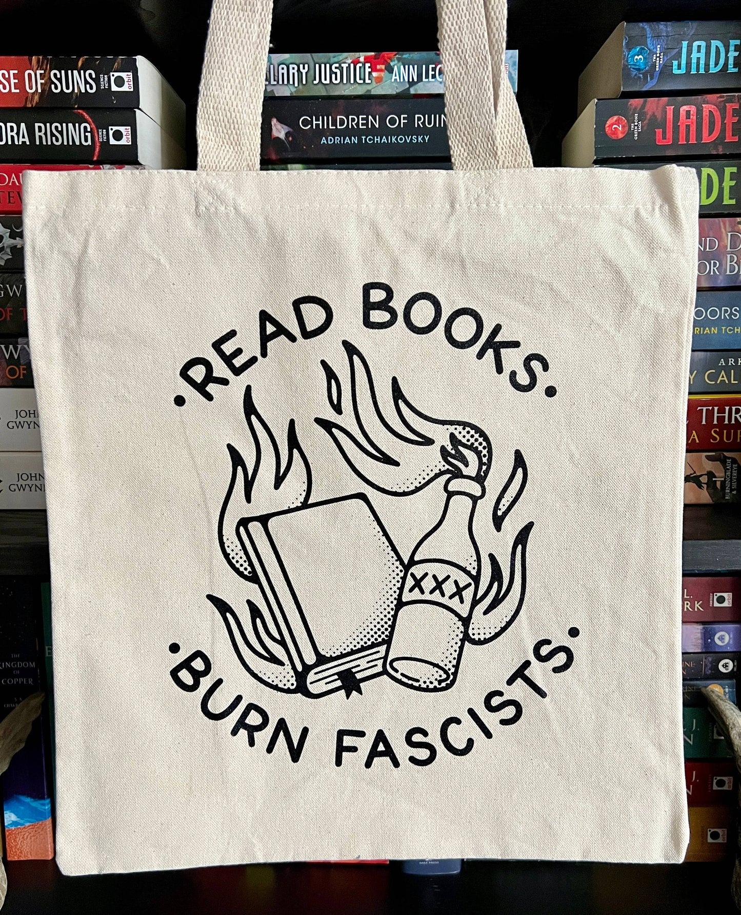 Read Books Burn Fascists Cotton Tote Bag