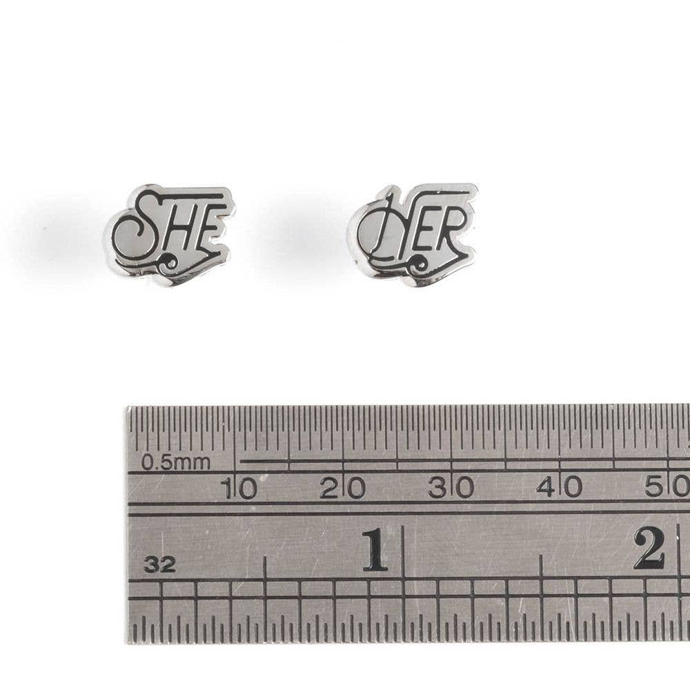 Pronoun Post Earrings Silvertone - She/Her