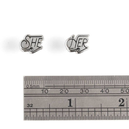 Pronoun Post Earrings Silvertone - She/Her