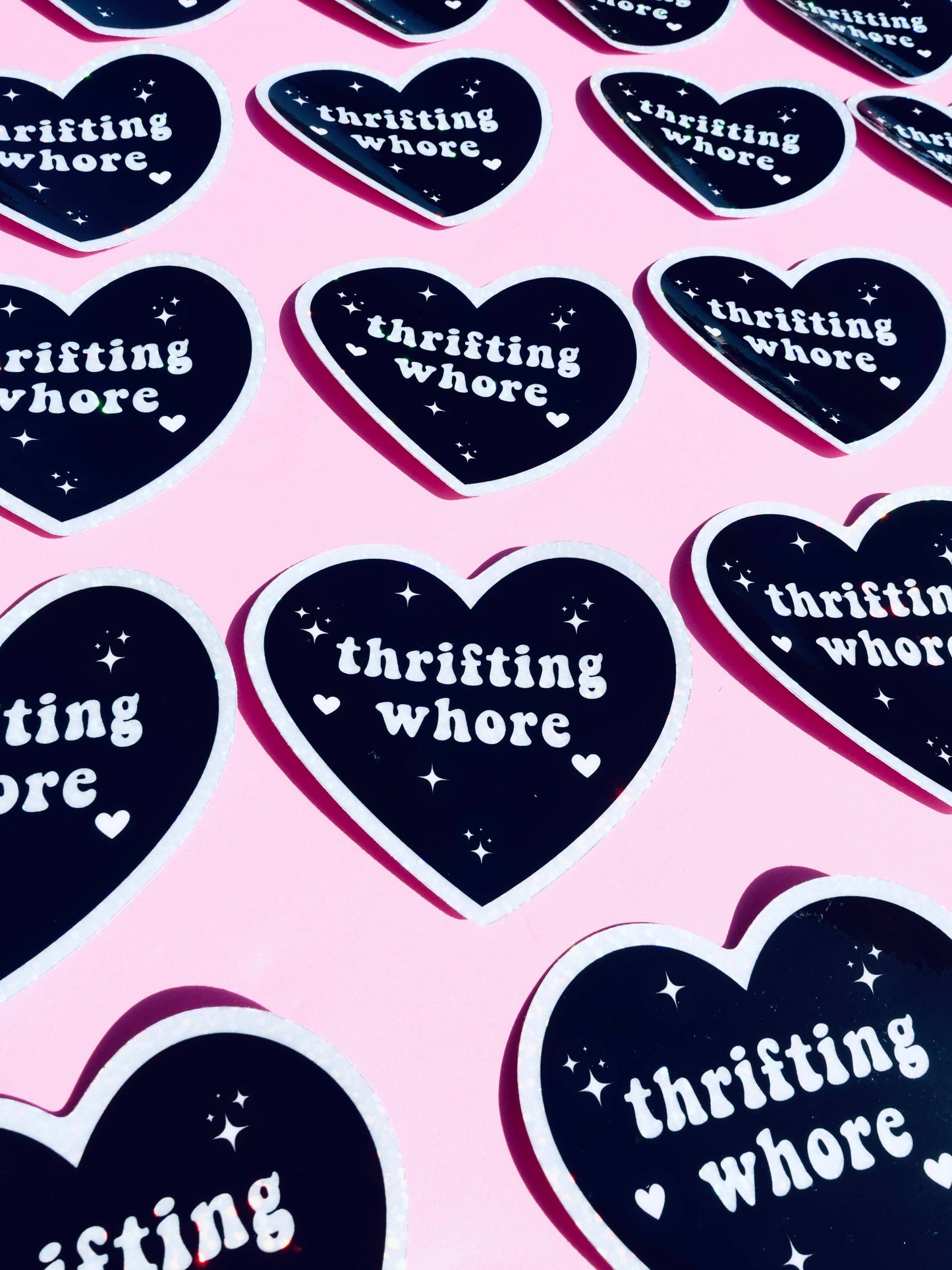 Thrifting Whore Holographic Vinyl Sticker – Funny Sticker for Vintage Addicts & Resellers