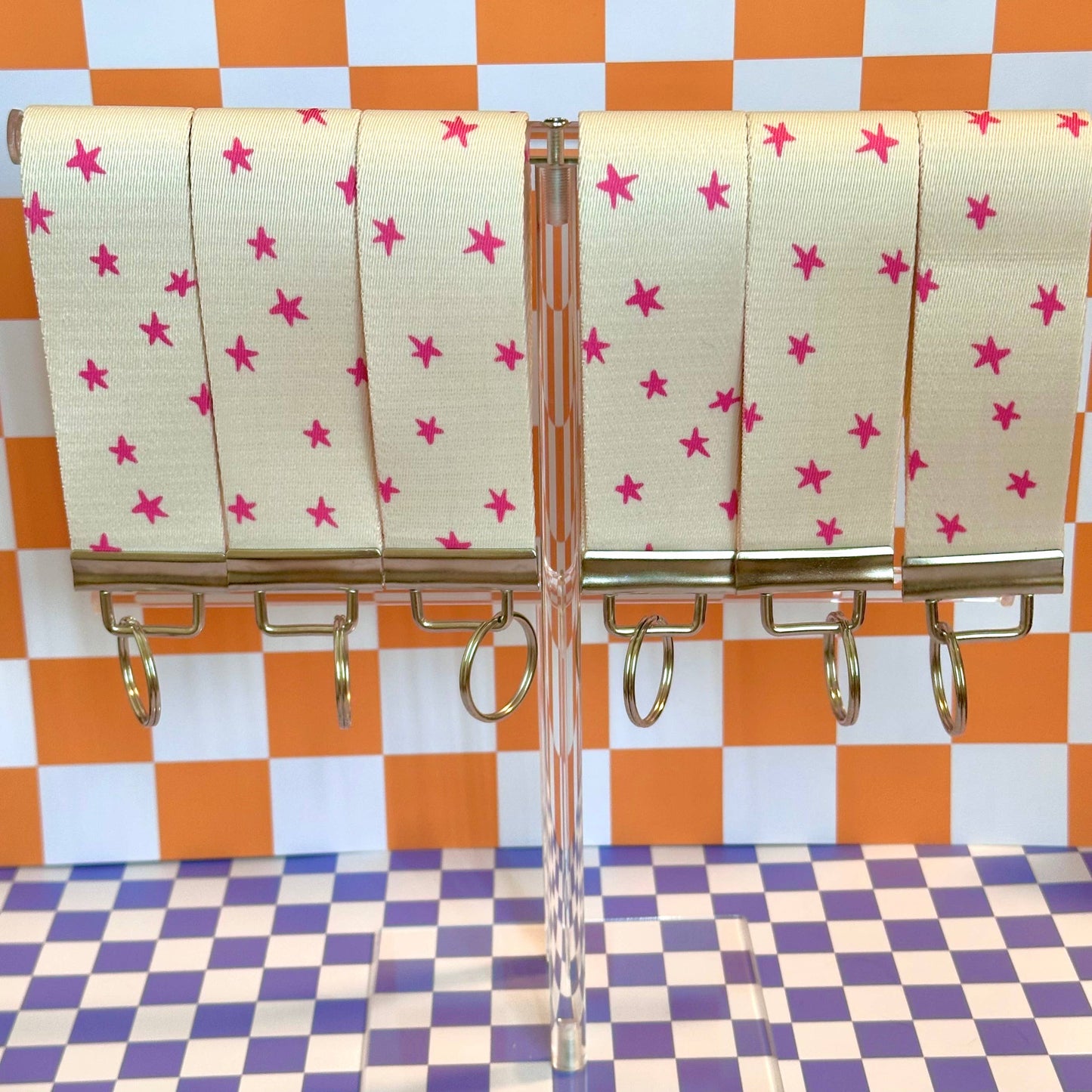 Pink Stars Handmade Wristlet Key Fob Keychain