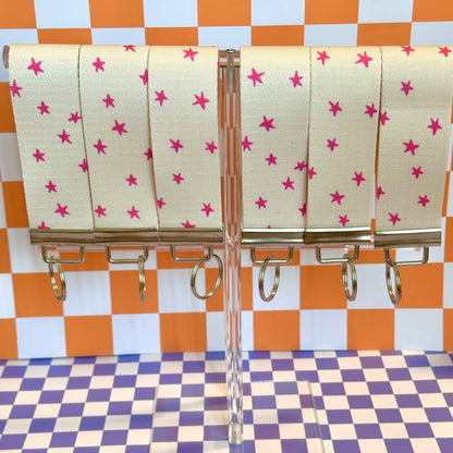 Pink Stars Handmade Wristlet Key Fob Keychain
