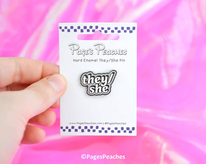 They/He Pronoun Hard Enamel Pin Silver