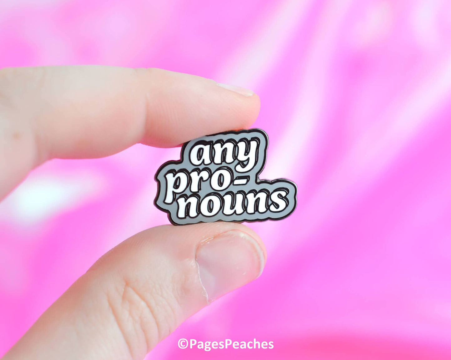 Any Pronouns LGBTQ Hard Enamel Pin SILVER